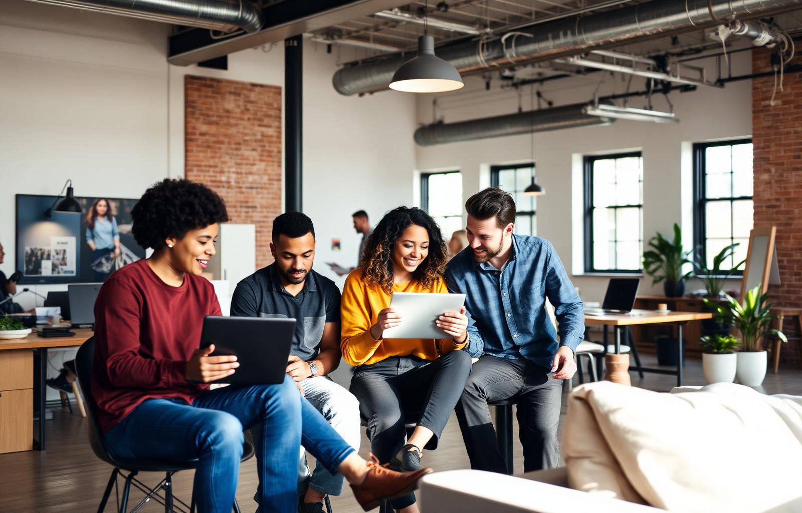 Team collaborating in a bright loft workspace